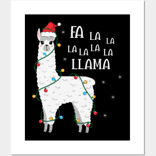 Fa La La La Llama Christmas Tree Funny Llama Santa Christmas Lights Gift Posters and Art